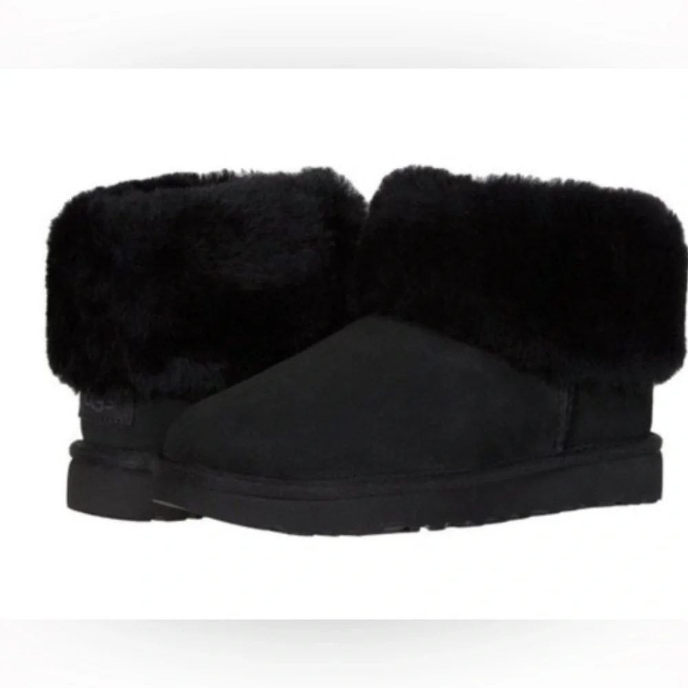 UGG Classic Mini Fluff Genuine Shearling Bootie Black